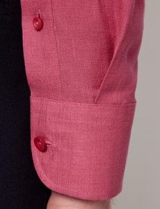 Washed Red Linen Slim Shirt - Button Down Collar-preview4