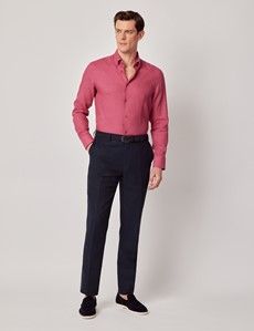 Washed Red Linen Slim Shirt - Button Down Collar-preview5
