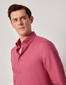 Washed Red Linen Slim Shirt - Button Down Collar-preview2