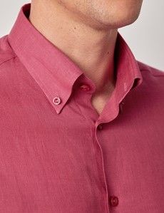 Washed Red Linen Slim Shirt - Button Down Collar-preview1