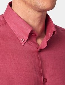 Washed Red Linen Slim Shirt - Button Down Collar-preview1