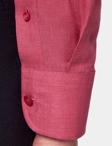 Washed Red Linen Slim Shirt - Button Down Collar-preview4