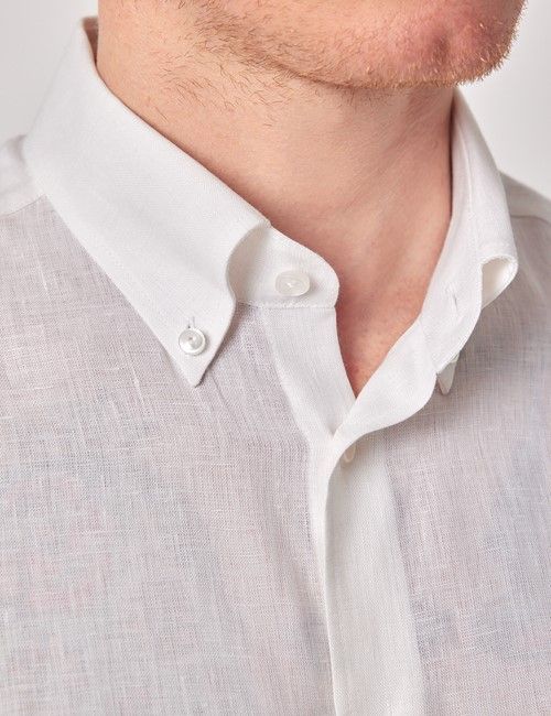 White Pure Linen Slim Shirt – Button Down Collar-preview