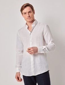 White Pure Linen Slim Shirt – Button Down Collar-preview3