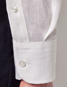 White Pure Linen Slim Shirt – Button Down Collar-preview5
