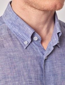 Blue Pure Linen Slim Shirt – Button Down Collar-preview1
