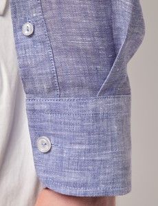 Blue Pure Linen Slim Shirt – Button Down Collar-preview4