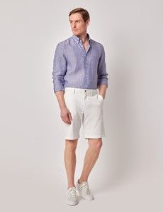 Blue Pure Linen Slim Shirt – Button Down Collar-preview5