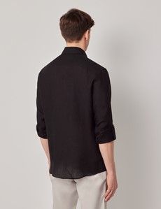 Black Pure Linen Slim Safari Shirt-preview5