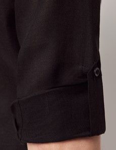 Black Pure Linen Slim Safari Shirt-preview6