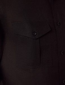 Black Pure Linen Slim Safari Shirt-preview3