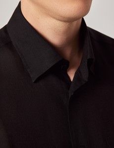 Black Pure Linen Slim Safari Shirt-preview1