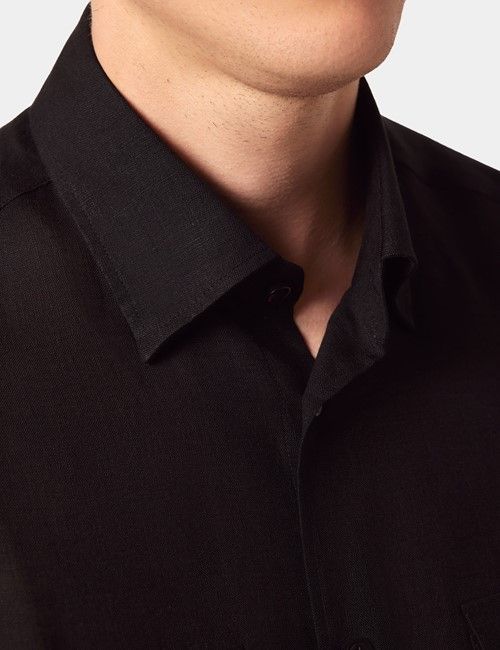 Black Pure Linen Slim Safari Shirt-preview