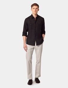 Men's Black Pure Linen Slim Safari Shirt | Hawes & Curtis