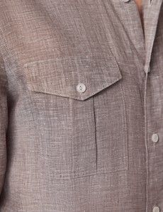 Brown Pure Linen Slim Safari Shirt-preview3