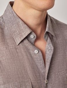 Brown Pure Linen Slim Safari Shirt-preview1