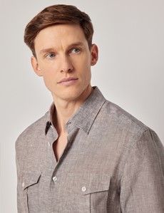 Brown Pure Linen Slim Safari Shirt-preview2