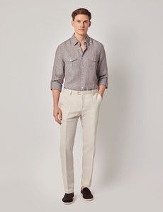 Brown Pure Linen Slim Safari Shirt-preview7