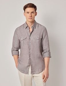 Brown Pure Linen Slim Safari Shirt