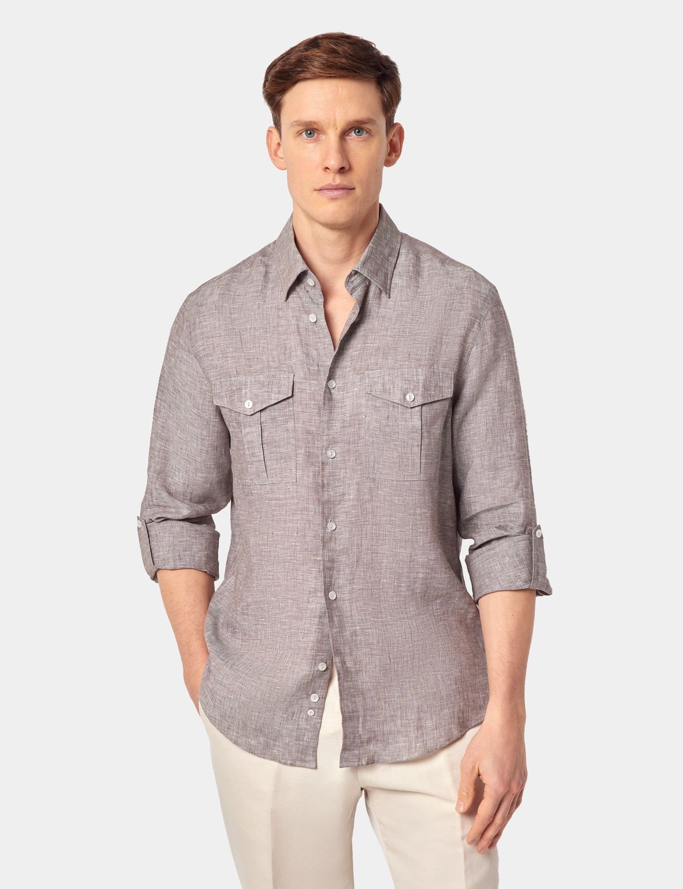 Slim Fit Brown Safari Shirt