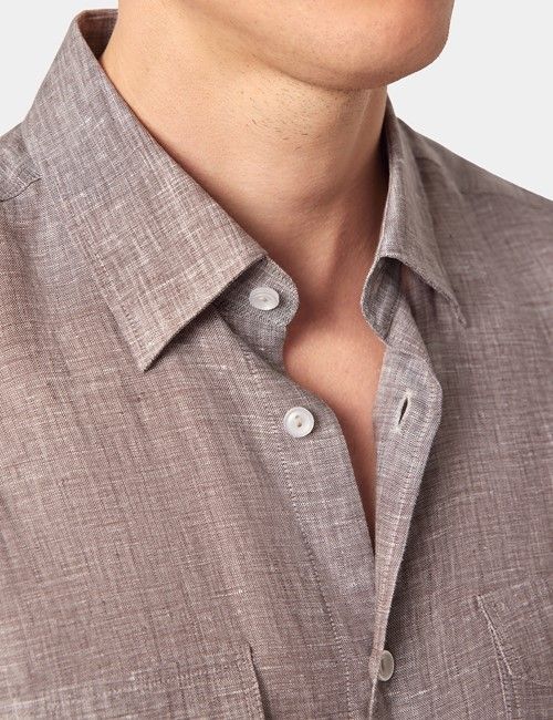 Brown Pure Linen Slim Safari Shirt-preview