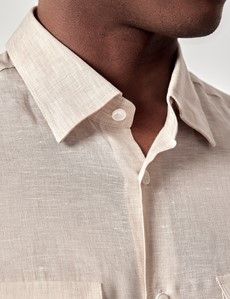 Natural Pure Linen Slim Safari Shirt-preview1
