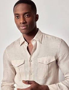 Natural Pure Linen Slim Safari Shirt-preview2
