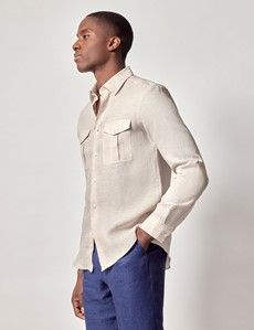 Natural Pure Linen Slim Safari Shirt-preview5