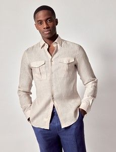 Natural Pure Linen Slim Safari Shirt-preview7