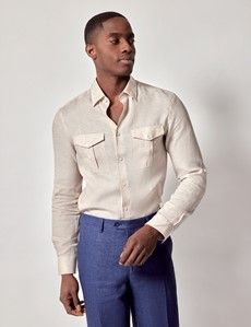 Natural Pure Linen Slim Safari Shirt
