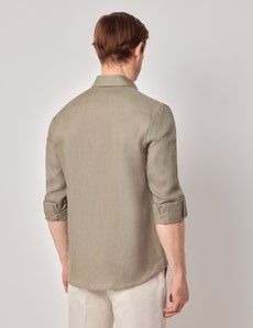Khaki Pure Linen Slim Safari Shirt-preview4