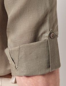 Khaki Pure Linen Slim Safari Shirt-preview5