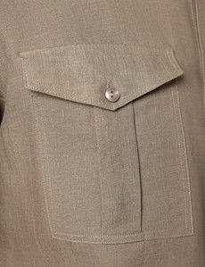 Khaki Pure Linen Slim Safari Shirt-preview3