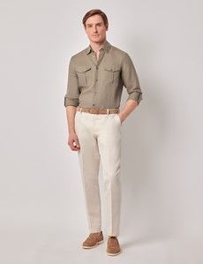 Khaki Pure Linen Slim Safari Shirt-preview6