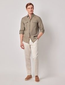 Khaki Pure Linen Slim Safari Shirt-preview8