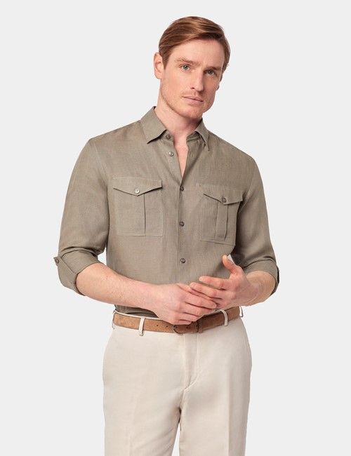 Slim Fit Khaki Safari Shirt