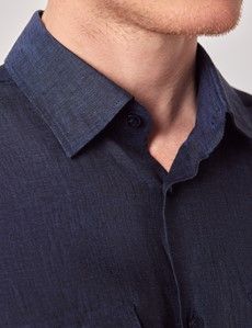 Navy Pure Linen Slim Safari Shirt-preview1