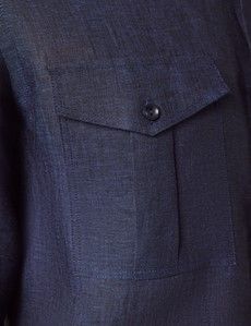 Navy Pure Linen Slim Safari Shirt-preview3