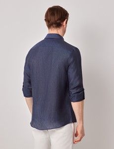 Navy Pure Linen Slim Safari Shirt-preview4