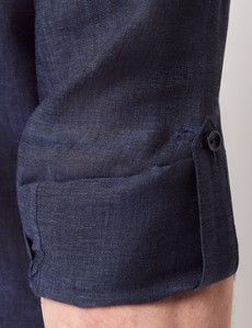 Navy Pure Linen Slim Safari Shirt-preview5