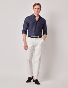 Navy Pure Linen Slim Safari Shirt-preview6