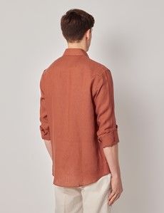 Rust Pure Linen Slim Safari Shirt-preview5