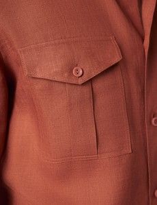 Rust Pure Linen Slim Safari Shirt-preview3