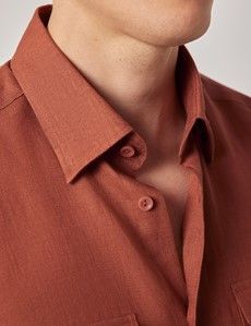 Rust Pure Linen Slim Safari Shirt-preview1