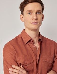 Rust Pure Linen Slim Safari Shirt-preview2