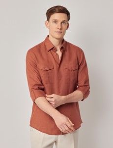 Rust Pure Linen Slim Safari Shirt-preview4