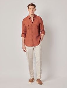 Rust Pure Linen Slim Safari Shirt-preview7