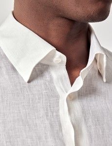 White Pure Linen Slim Safari Shirt-preview1
