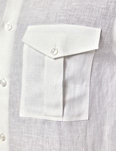 White Pure Linen Slim Safari Shirt-preview3
