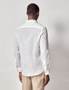 White Pure Linen Slim Safari Shirt-preview4